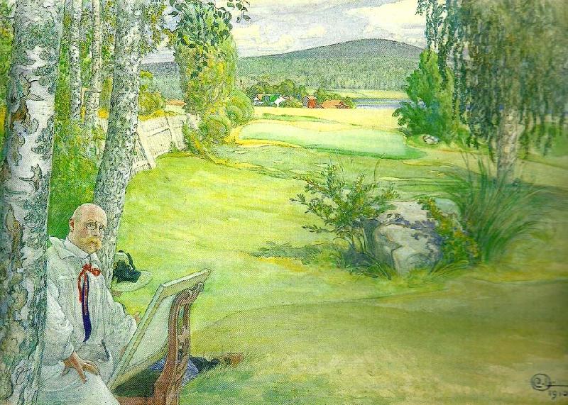 Carl Larsson paradiset-sjalvportratt i landskap oil painting image
